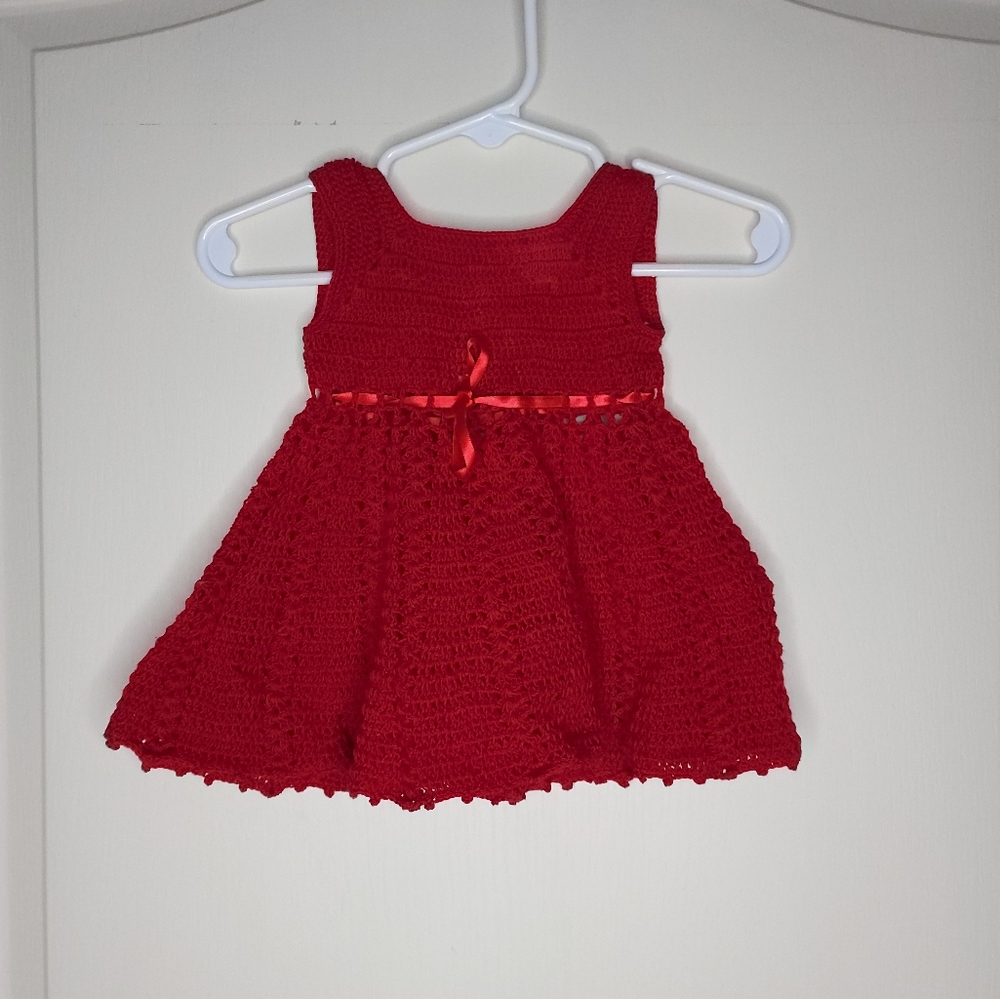 Red Crochet Tank Top Dress for Newborn Baby Girl